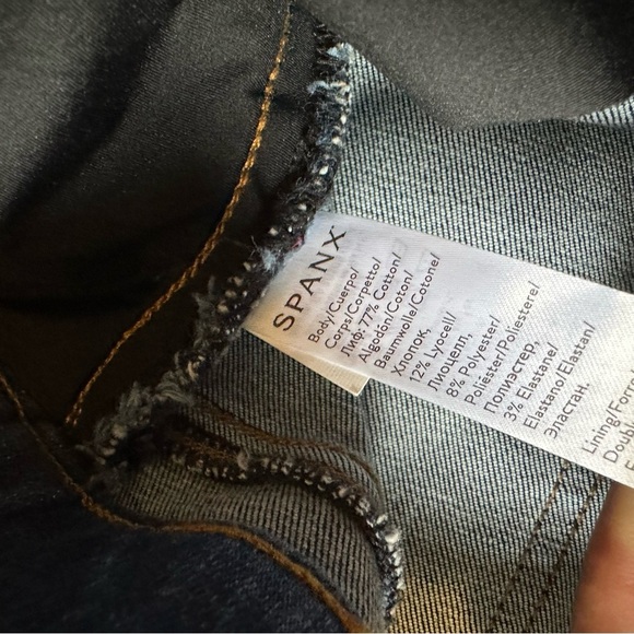 SPANX Distressed Ankle Skinny Jeans Raw Hem Womens Large Blue - Picture 8 of 12